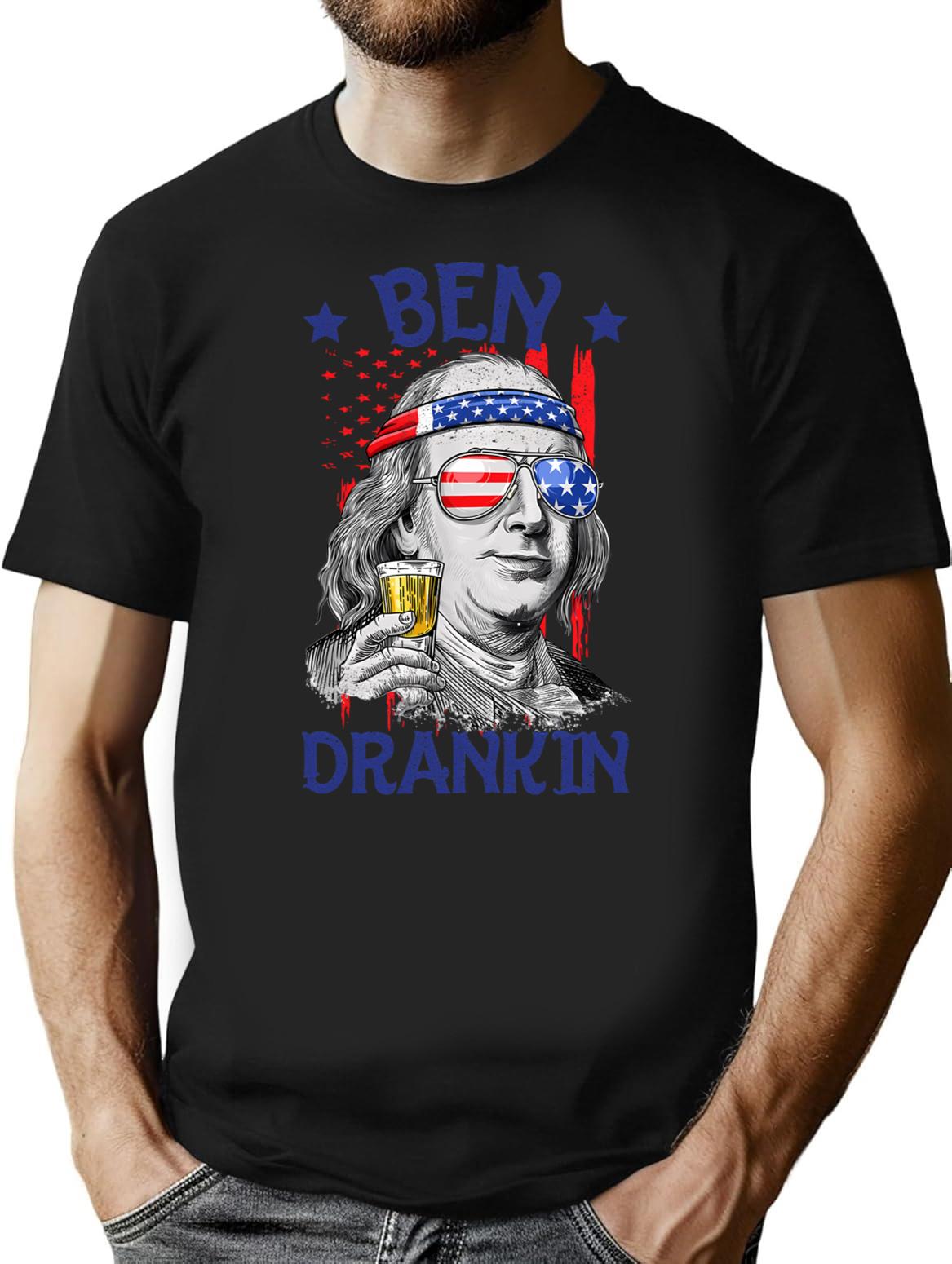 Ben Drankin Usa Flag 4th Of July Patriot T-Shirt - Black