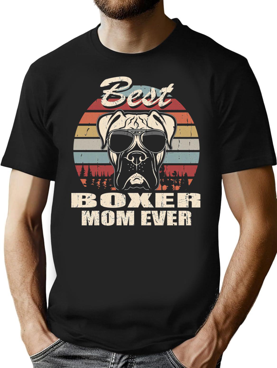 Best Boxer Mom Ever Vintage Retro Dog Mom T-Shirt - Black