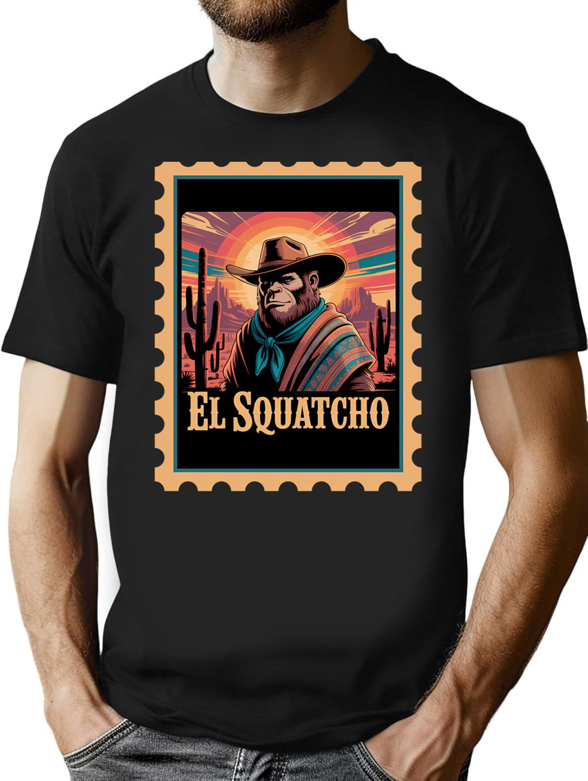 Bigfoot As El Squatcho T-Shirt - Retro Graphic Tee for Men & Women - Black