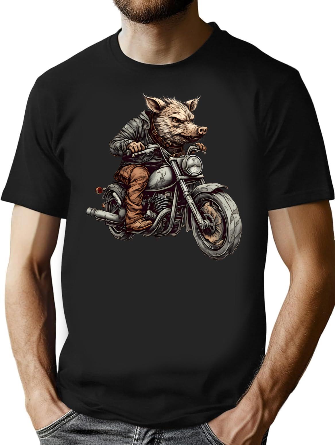 Biker Wild Hog T-Shirt - Retro Graphic Tee for Men & Women - Black