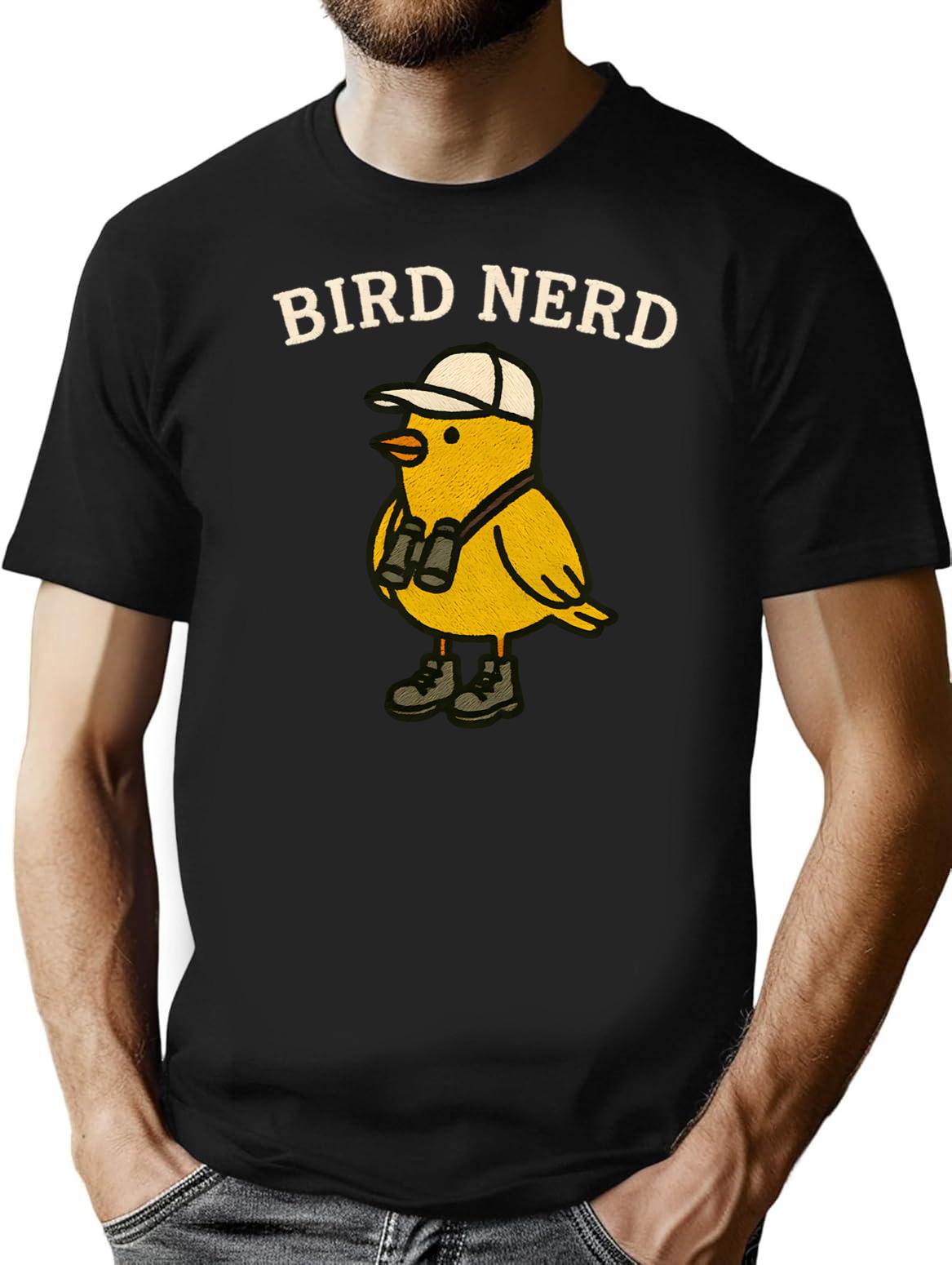 Bird Nerd T-Shirt - Retro Graphic Tee for Men & Women - Black