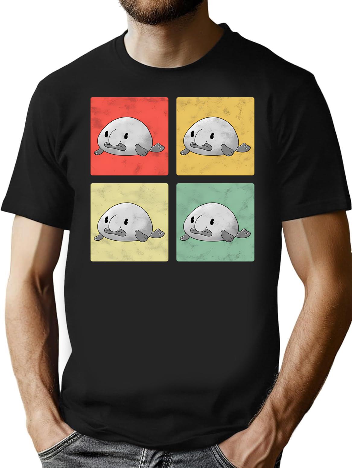 Blobfish Vintage Meme Ugly Blobfish T-Shirt - Retro Graphic Casual Tee - Black