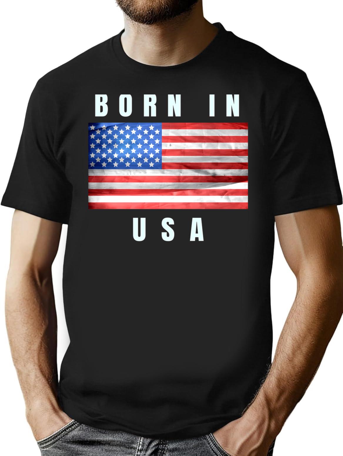 Born In Usa V2 T-Shirt - Retro Graphic Tee for Men & Women - Black