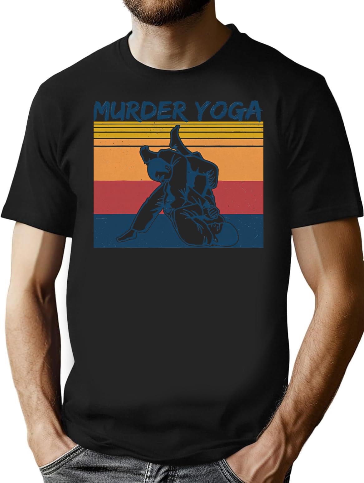 Brazilian Jiu Jitsu Funny Murder Yoga Vintage T-Shirt - Black