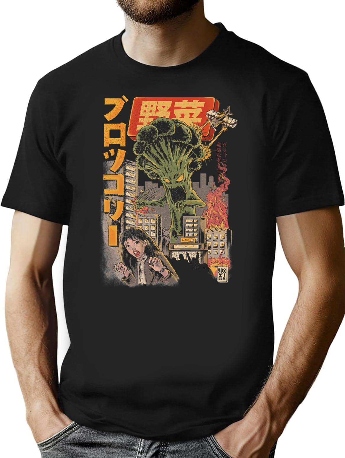 Broccozilla Black Version T-Shirt - Retro Graphic Tee for Men & Women - Black