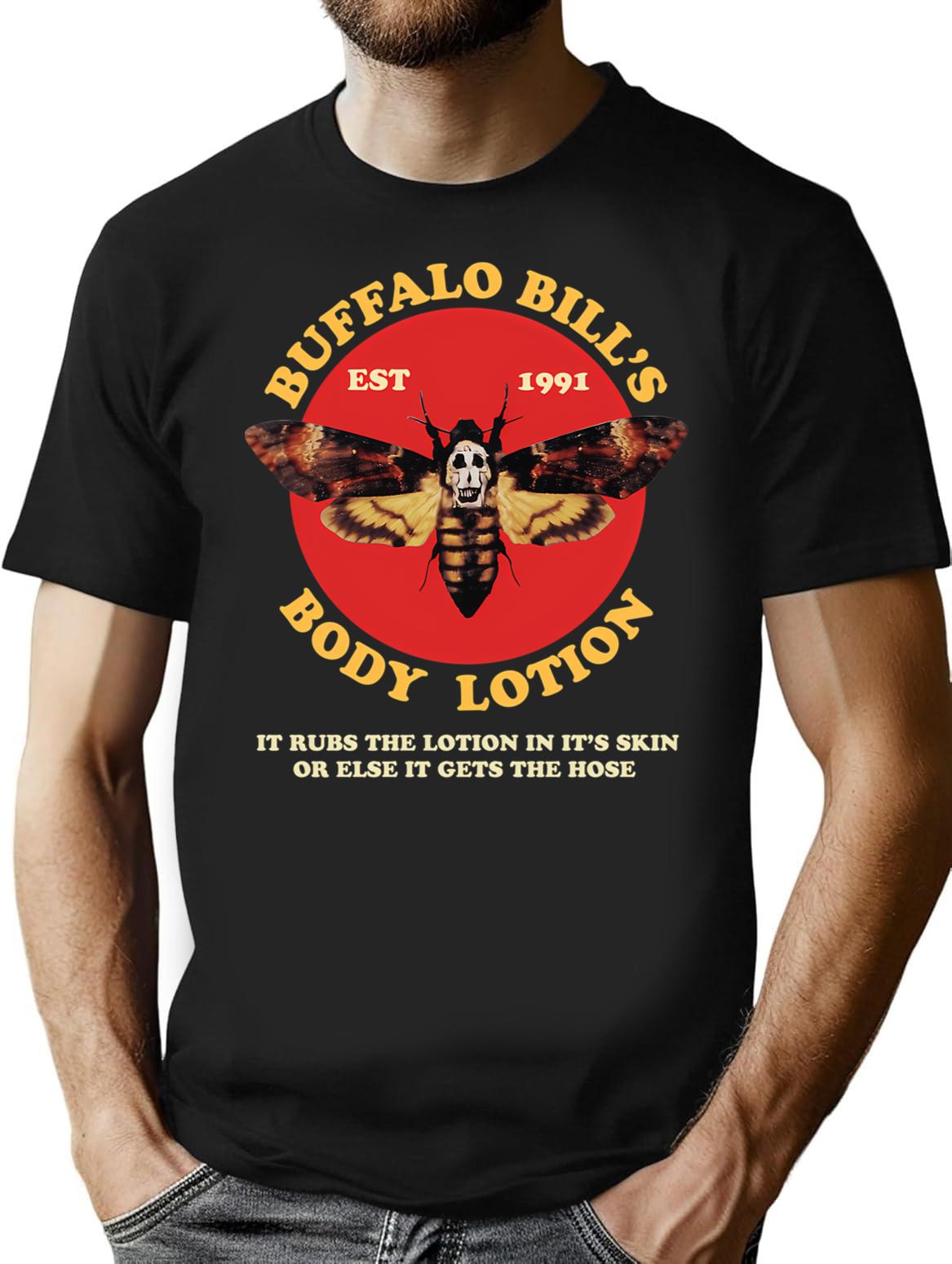 Buffalo Bill's Body Lotionn T-Shirt - Retro Graphic Tee for Men & Women - Black