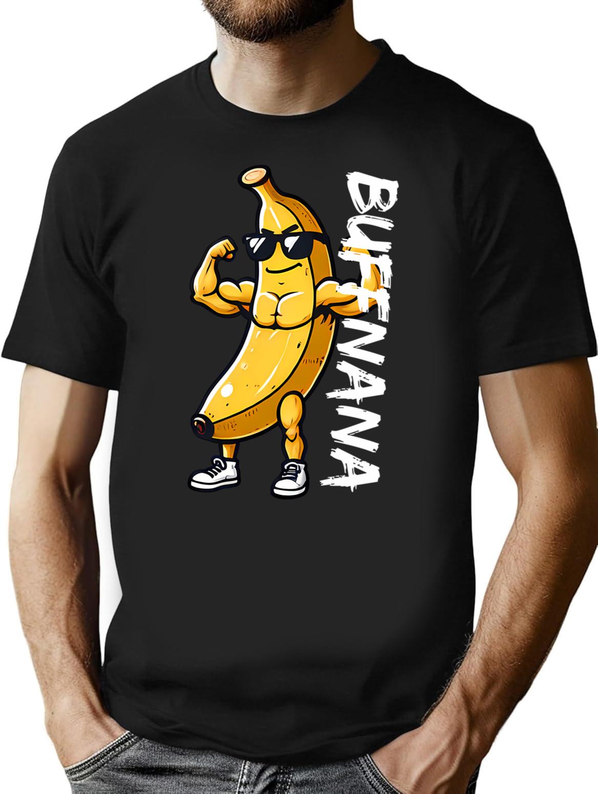 Buffnana Vintage Funny Banana Design T-Shirt - Retro Graphic Casual Tee - Black