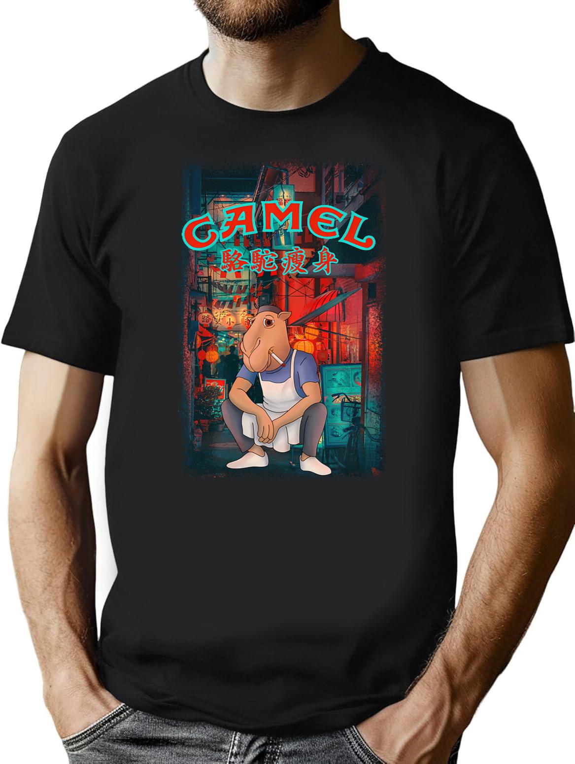 Camel Slims T-Shirt - Retro Graphic Tee for Men & Women - Black