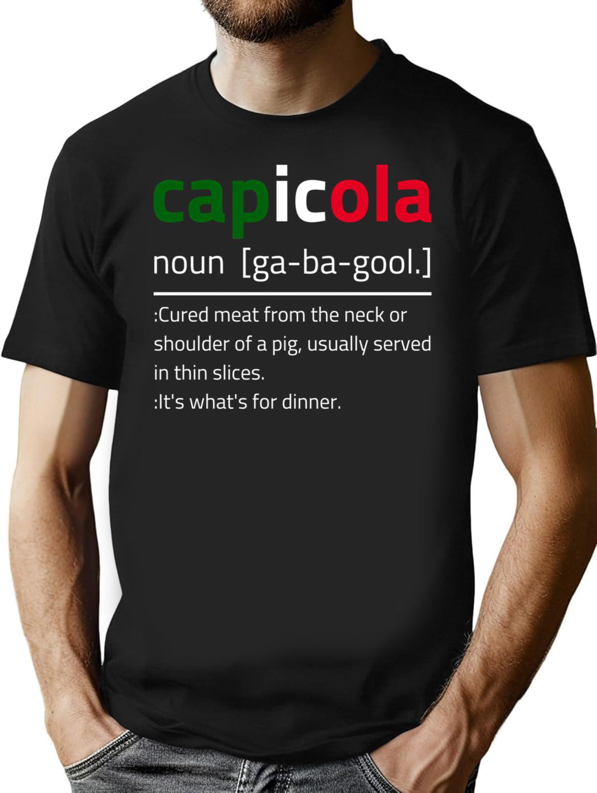 Capicola Gabagool Flag Description T-Shirt - Retro Graphic Tee for Men & Women - Black
