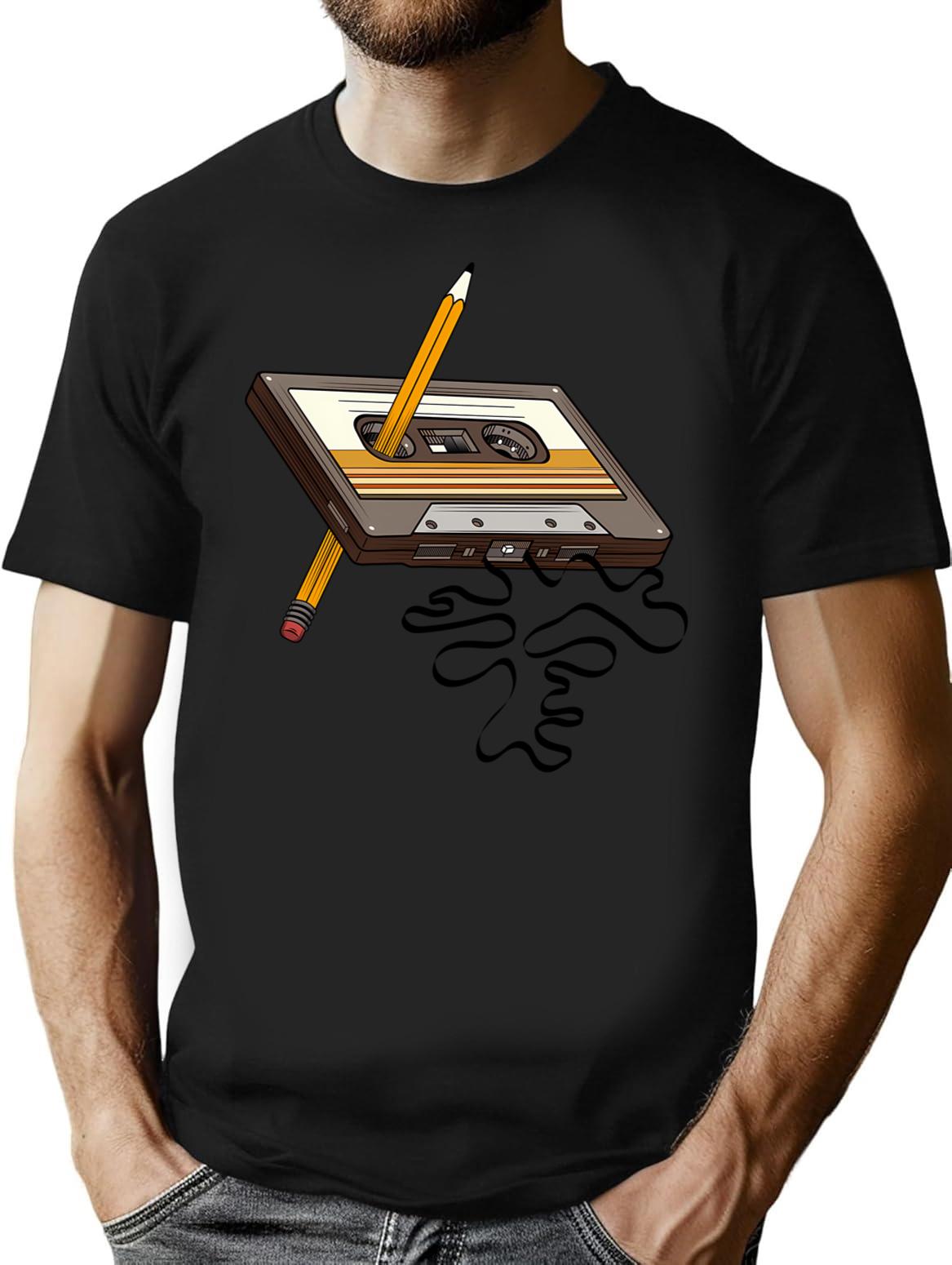 Cassette Tape Vintage Retro 80's T-Shirt - Retro Graphic Casual Tee - Black
