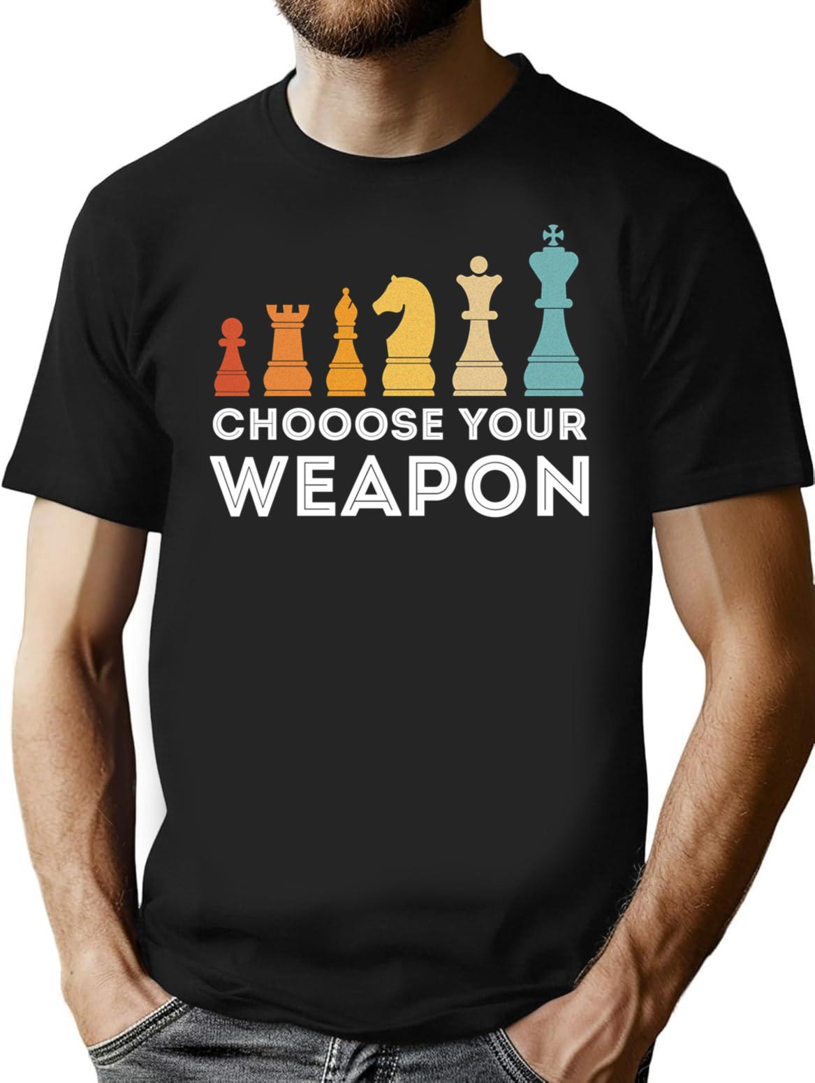 Choose Your Weapon Chess T-Shirt - Retro Graphic Tee for Men & Women - Black