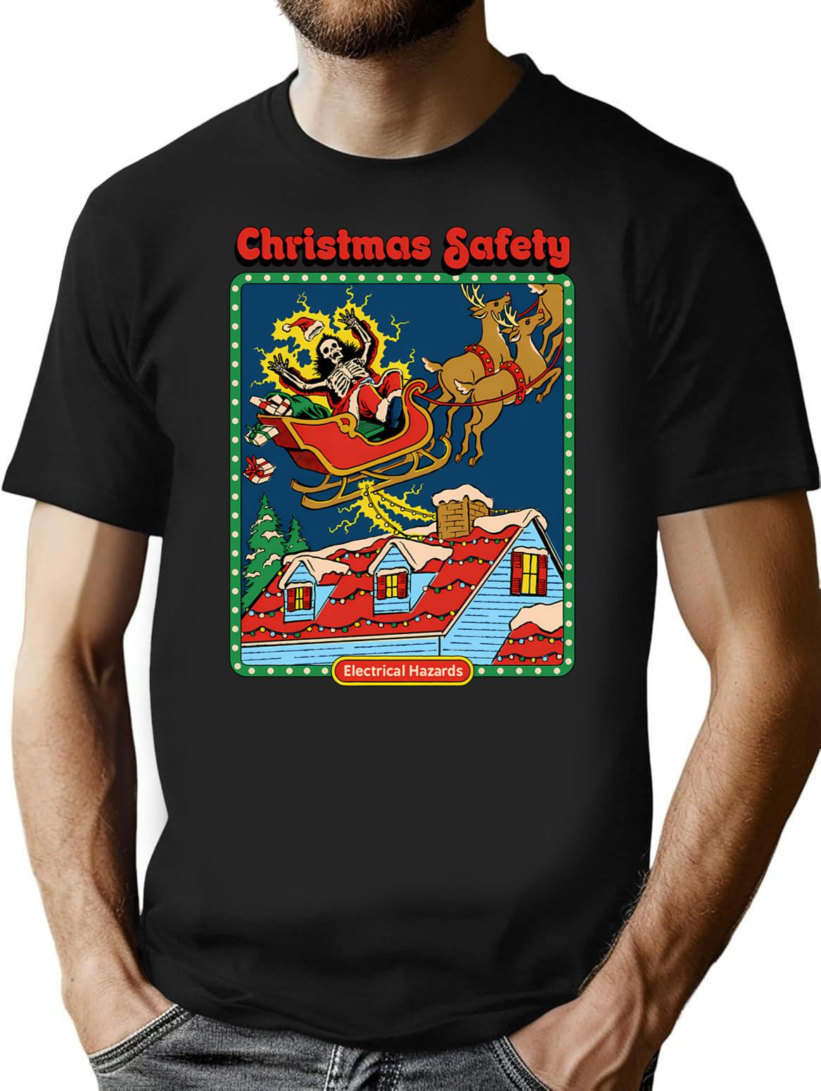 Christmas Safety T-Shirt - Retro Graphic Tee for Men & Women - Black