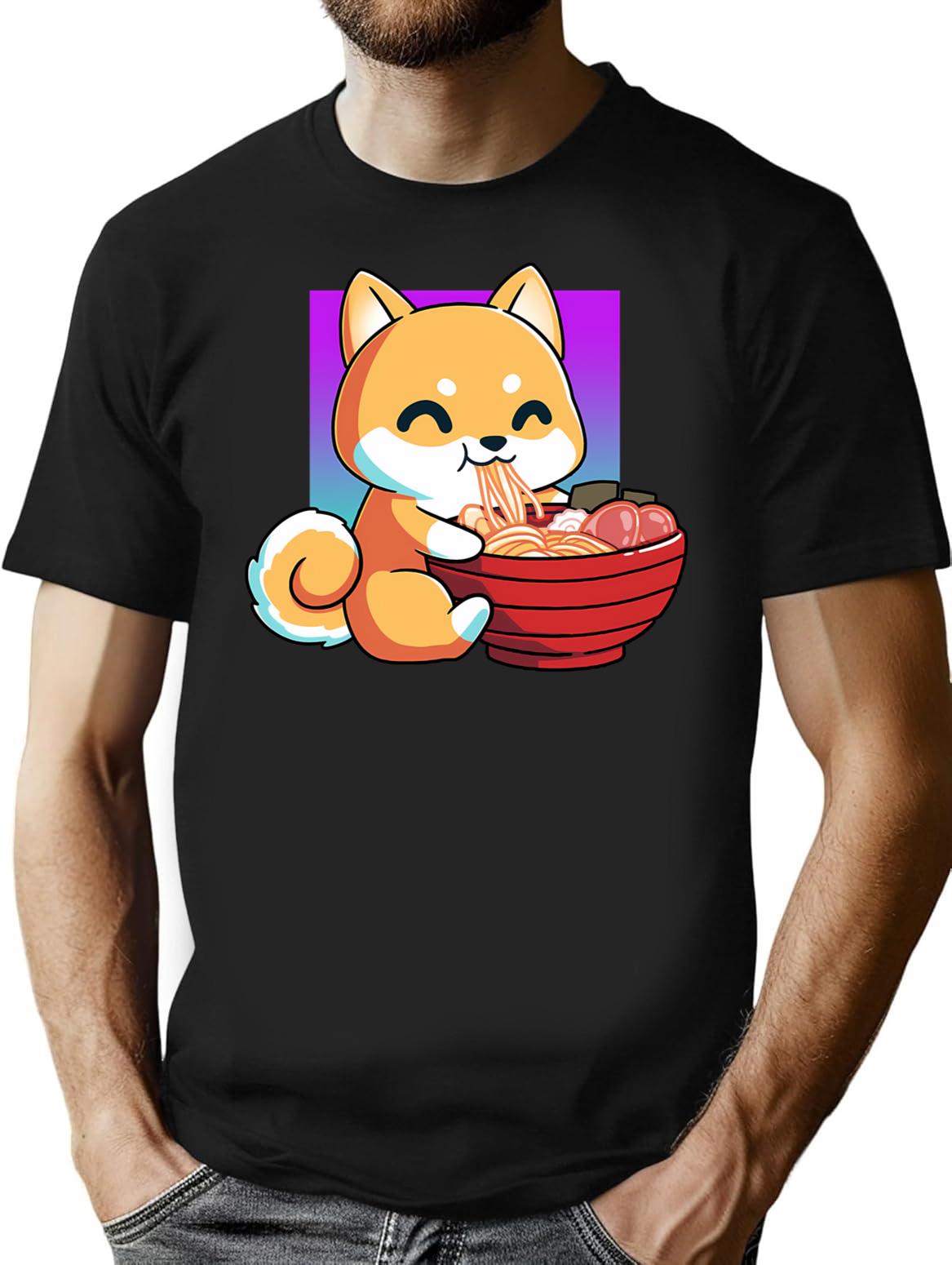 Cute Fox The Great Ramen Off Kanagawa T-Shirt for Men & Women, T-Shirts Graphic Tee - Black