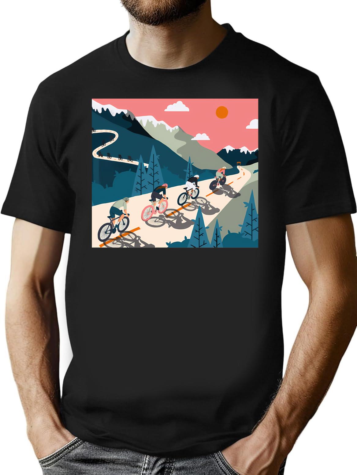 Cycling Race Vintage Art T-Shirt for Men & Women, T-Shirts Graphic Tee - Black
