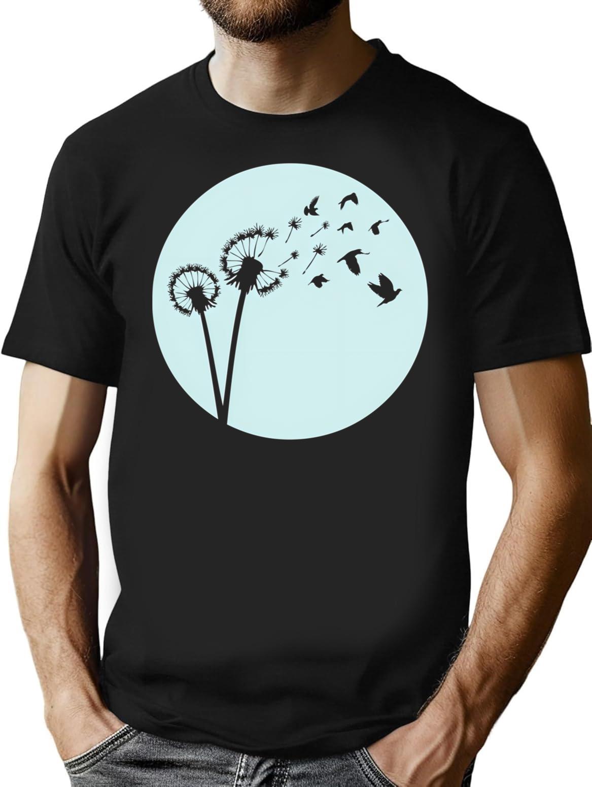 Dandelion Bird Flight T-Shirt for Men & Women, T-Shirts Graphic Tee - Black