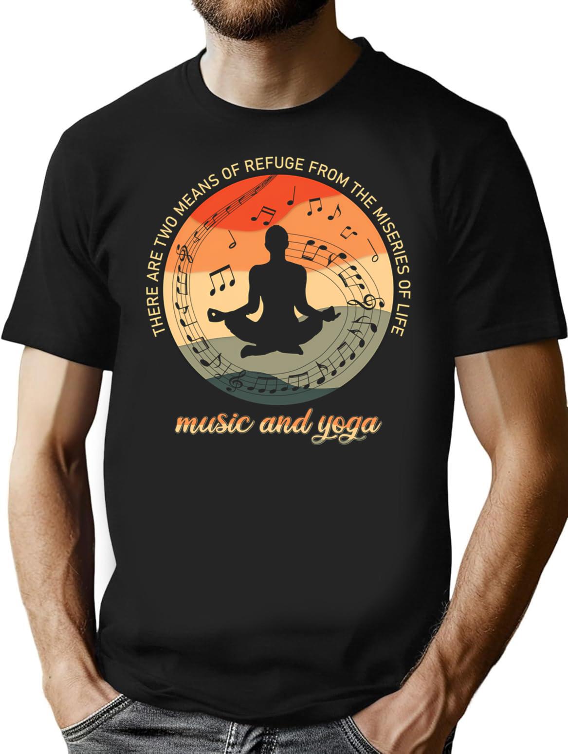 Deep Yoga And Music Life Quote Vintage - Meditation Soul Music Quotes For Yoga And Music Lovers T-Shirt for Men & Women, T-Shirts Graphic Tee - Black