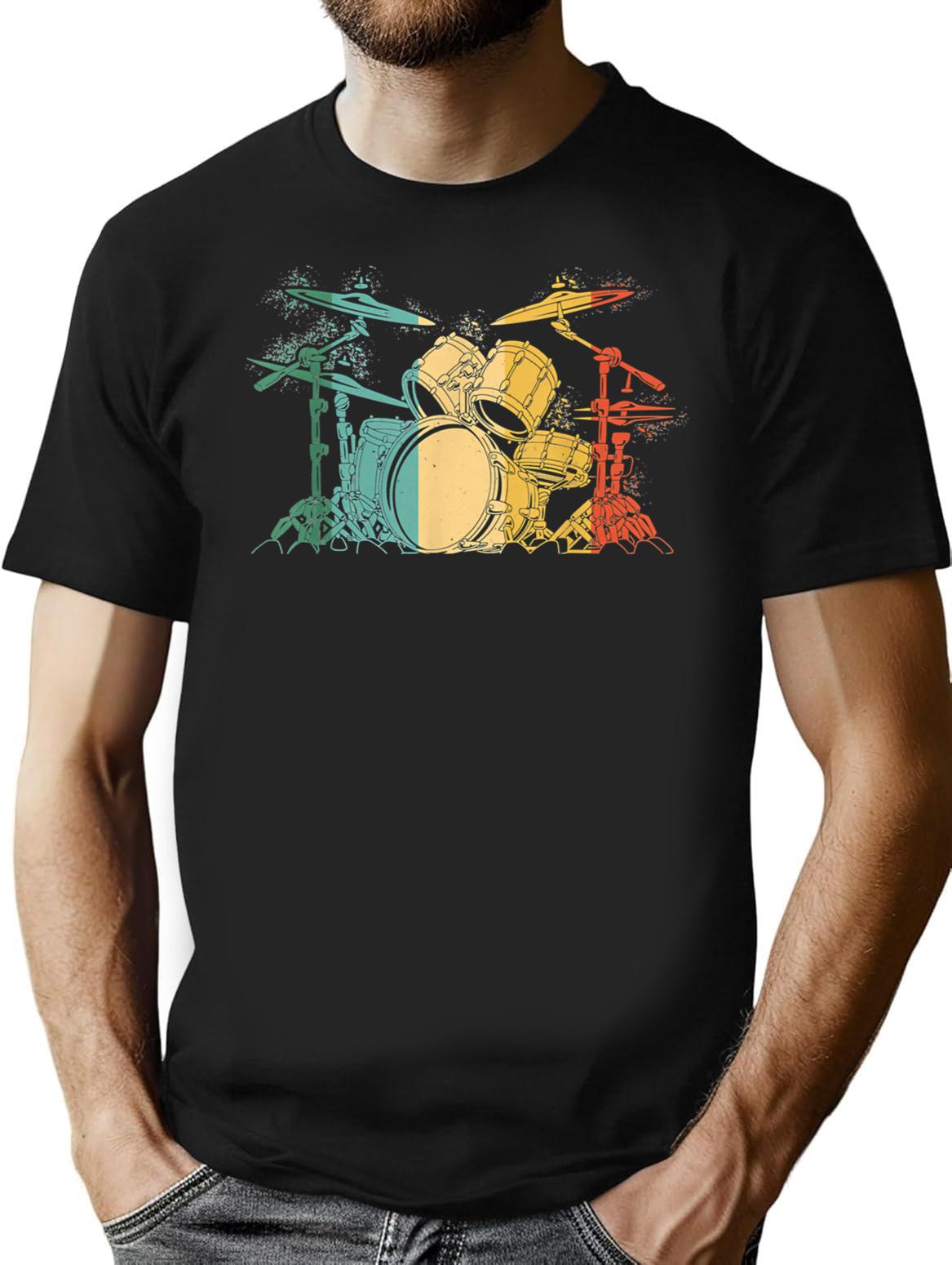 Drummer Retro Vintage Drum Set Drumset Drummers Men Drumming T-Shirt - Black