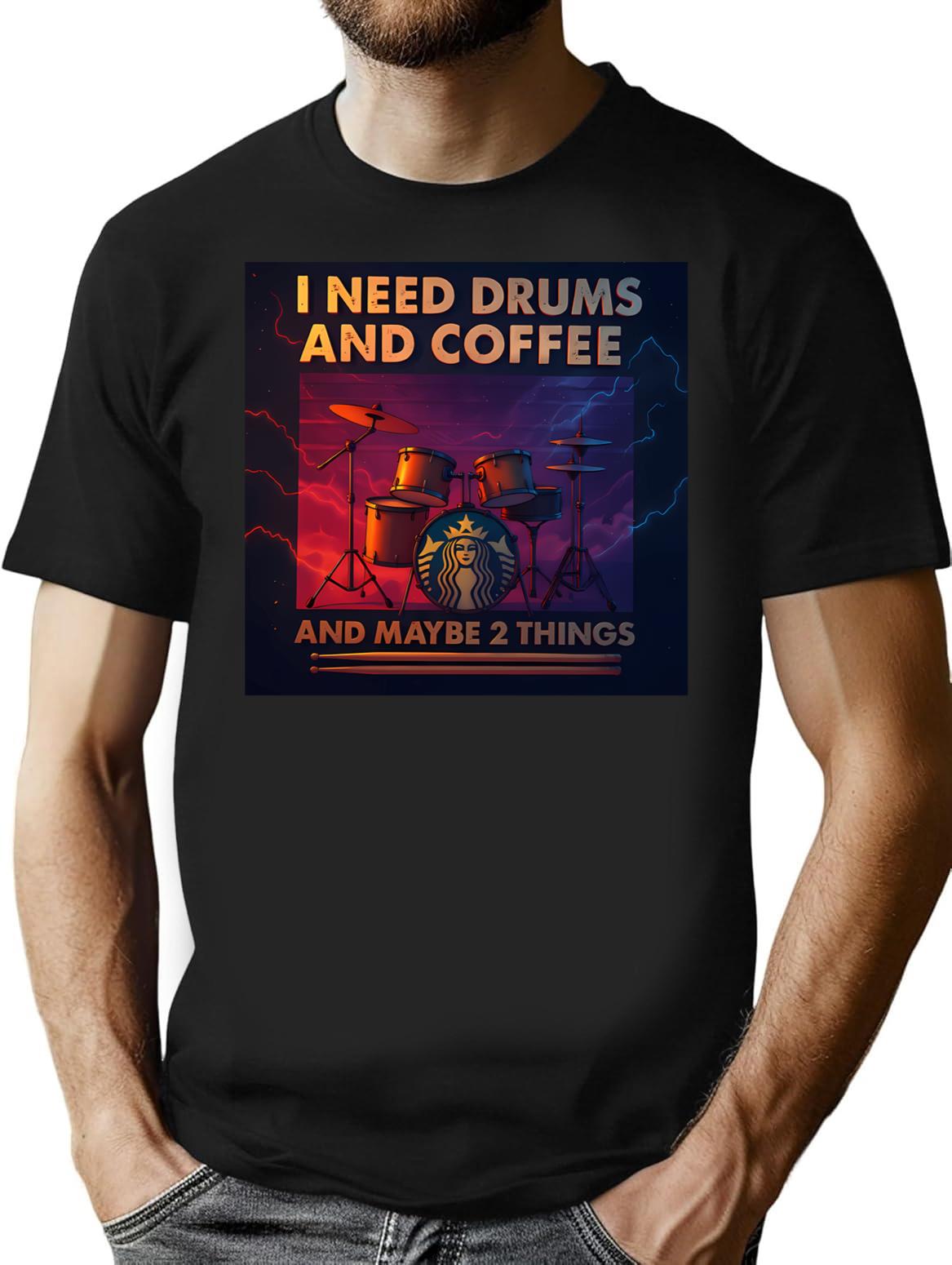 Drums And Coffee T-Shirt - Retro Graphic Tee for Men & Women - Black