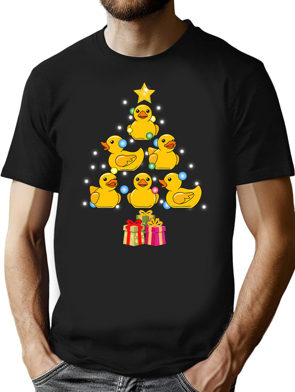 Duck Christmas Tree Duckie And Quack Christmas T-Shirt - Black