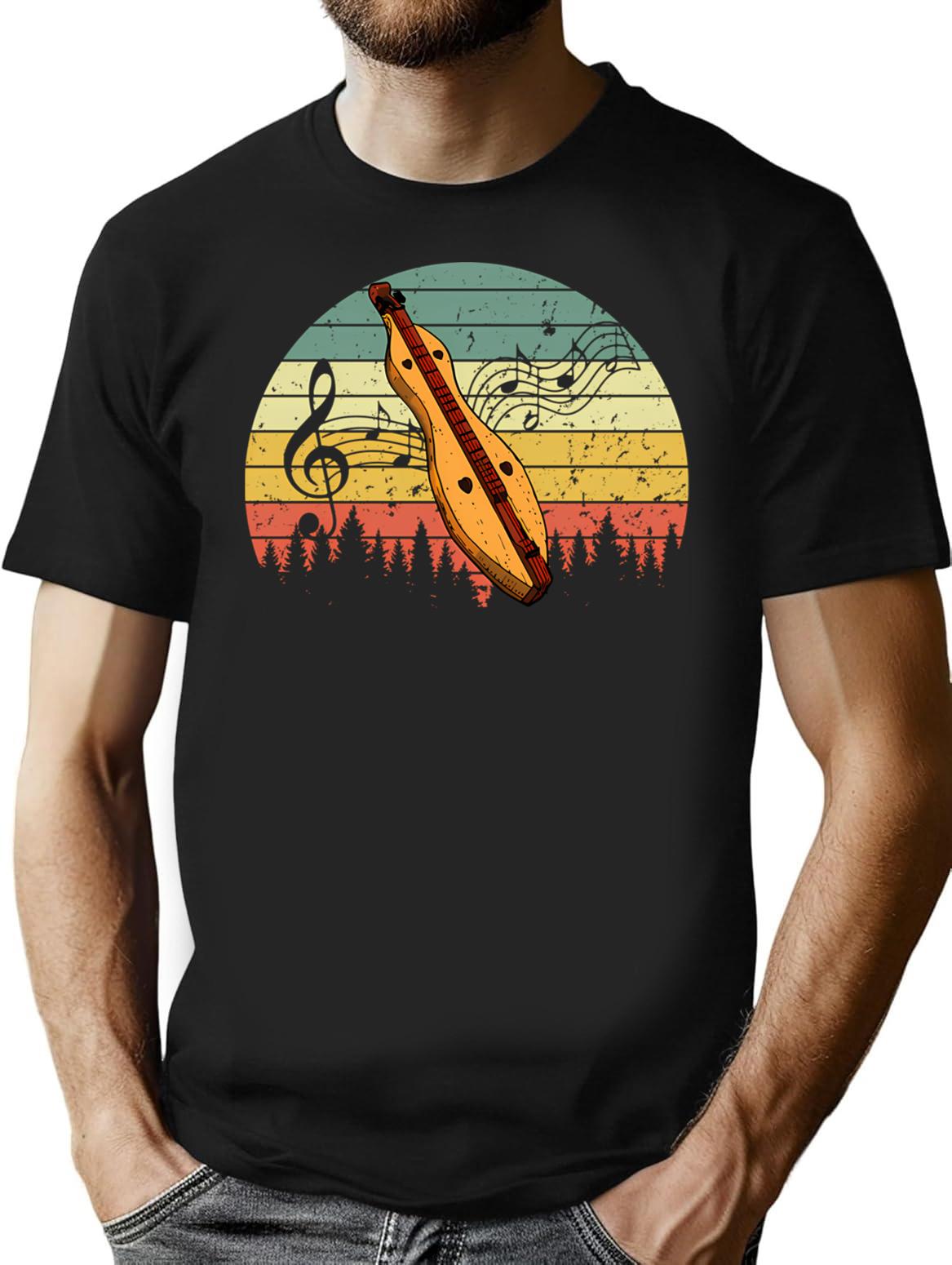 Dulcimer Instrument T-Shirt - Retro Graphic Tee for Men & Women - Black