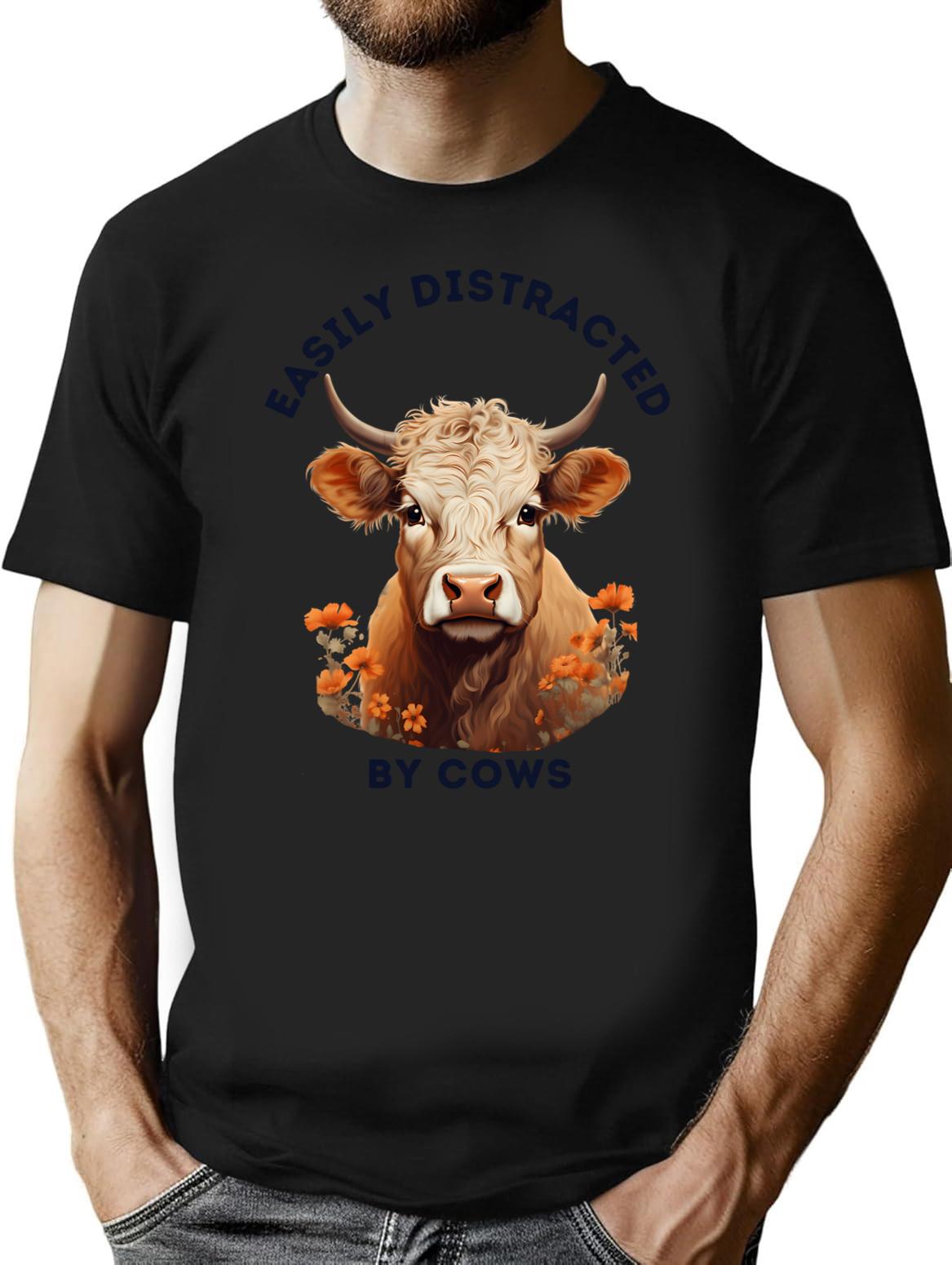 Easily Distracted By Cows Retro Design (1) T-Shirt - Black