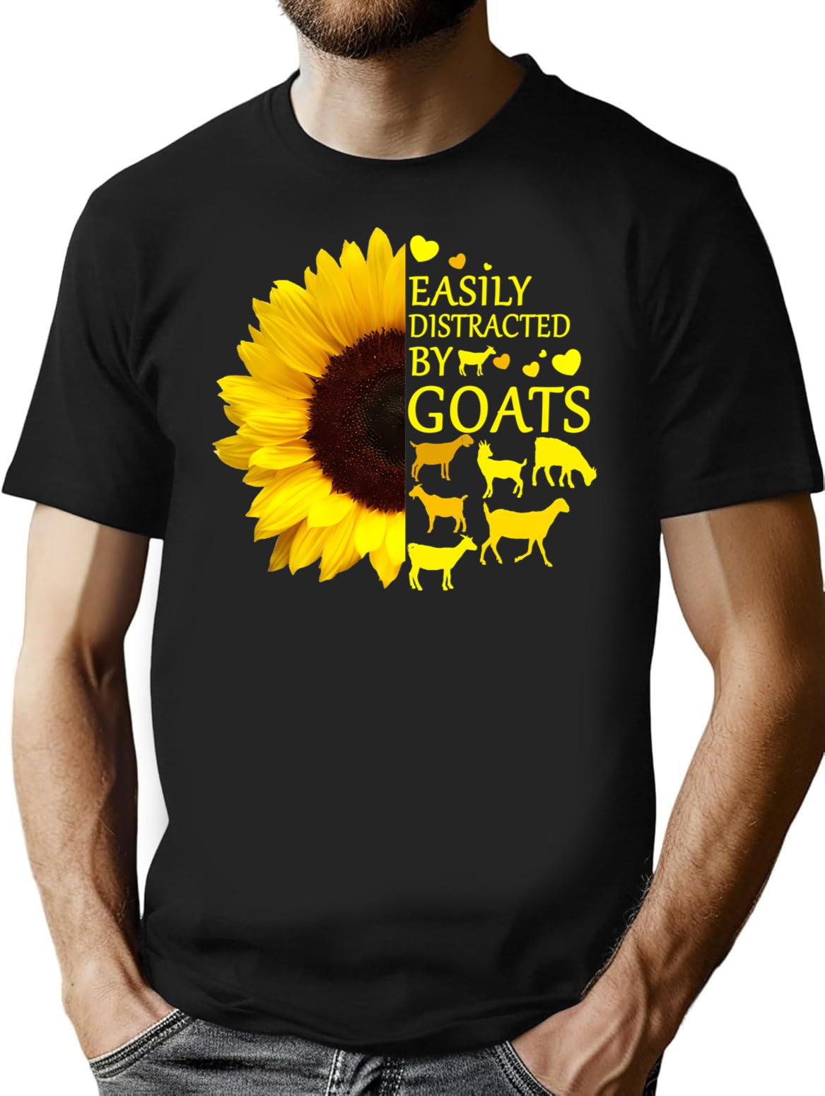 Easily Distracted By Goats Sunflower Design Gift For Goats Lover T-Shirt - Black