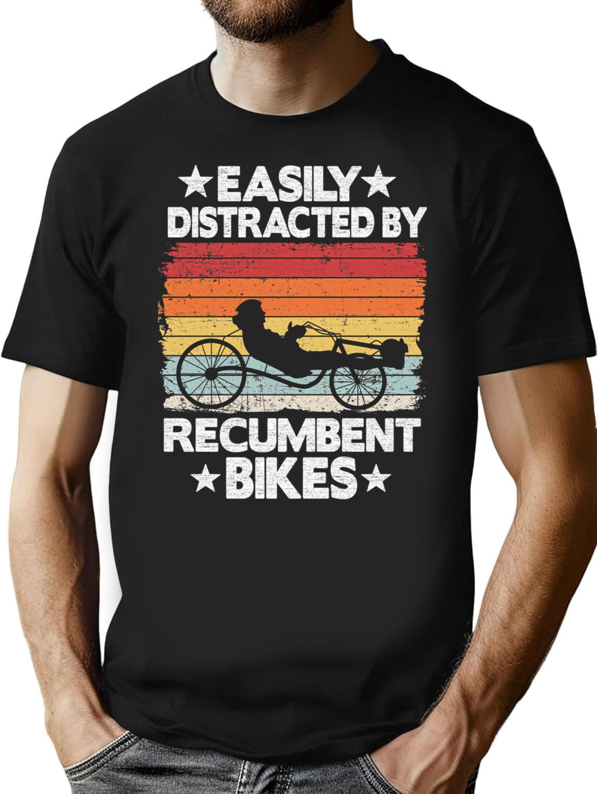 Easily Distracted By Recumbent Bikes Funny Recumbent Bike T-Shirt for Men & Women, T-Shirts Graphic Tee - Black