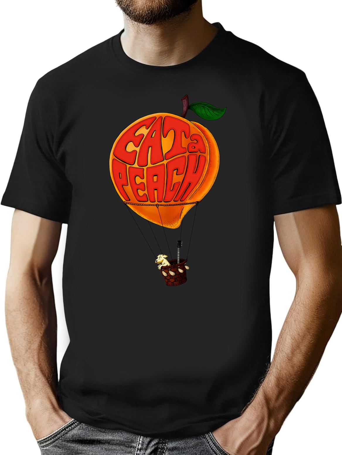 Eat A Peach And Skydog T-Shirt - Retro Graphic Tee for Men & Women - Black