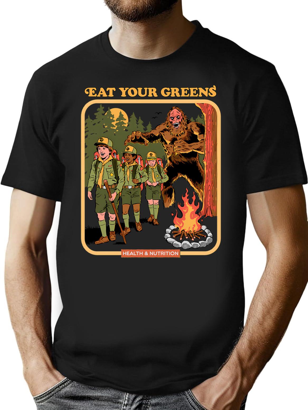 Eat Your Greens T-Shirt - Retro Graphic Tee for Men & Women - Black
