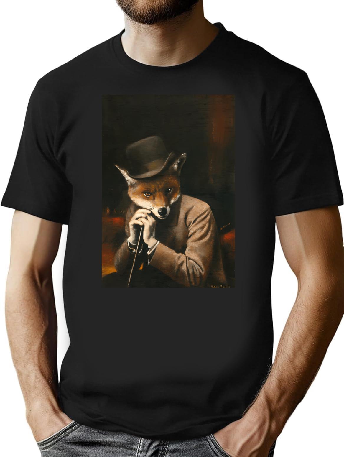 Edwardian Gentleman Fox T-Shirt for Men & Women, T-Shirts Graphic Tee - Black