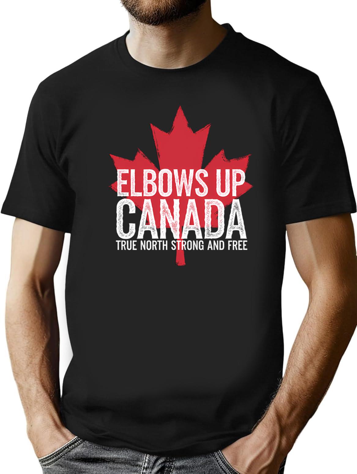 Elbows Up Canada T Shirt True North Strong And Free Maple Leaf Hockey Fan Gift - Black