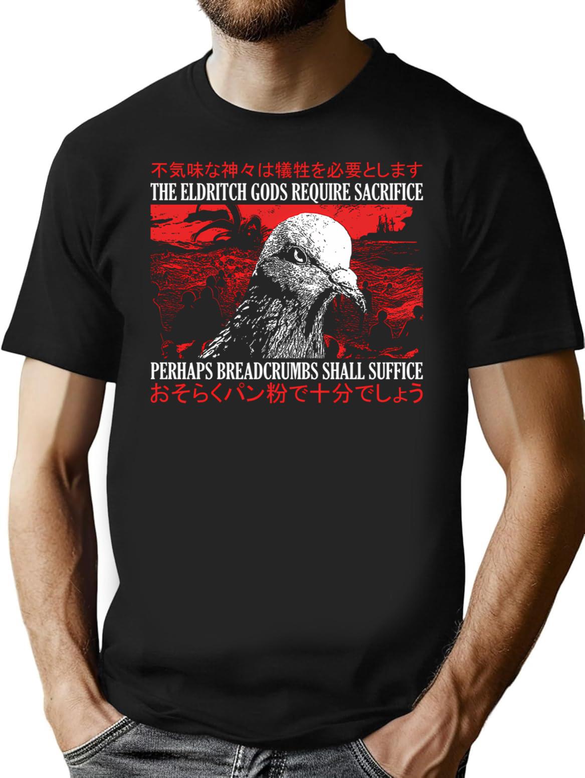 Eldritch Horror Pigeon T-Shirt - Retro Graphic Tee for Men & Women - Black