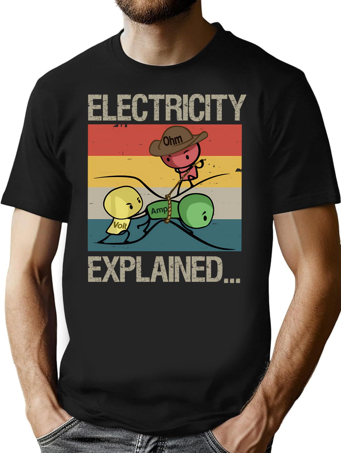 Electricity Explained... Vintage Retro T-Shirt - Retro Graphic Casual Tee - Black