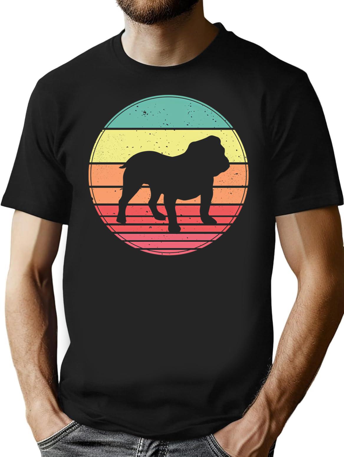 English Bulldog Vintage Retro Sunset T-Shirt - Retro Graphic Casual Tee - Black