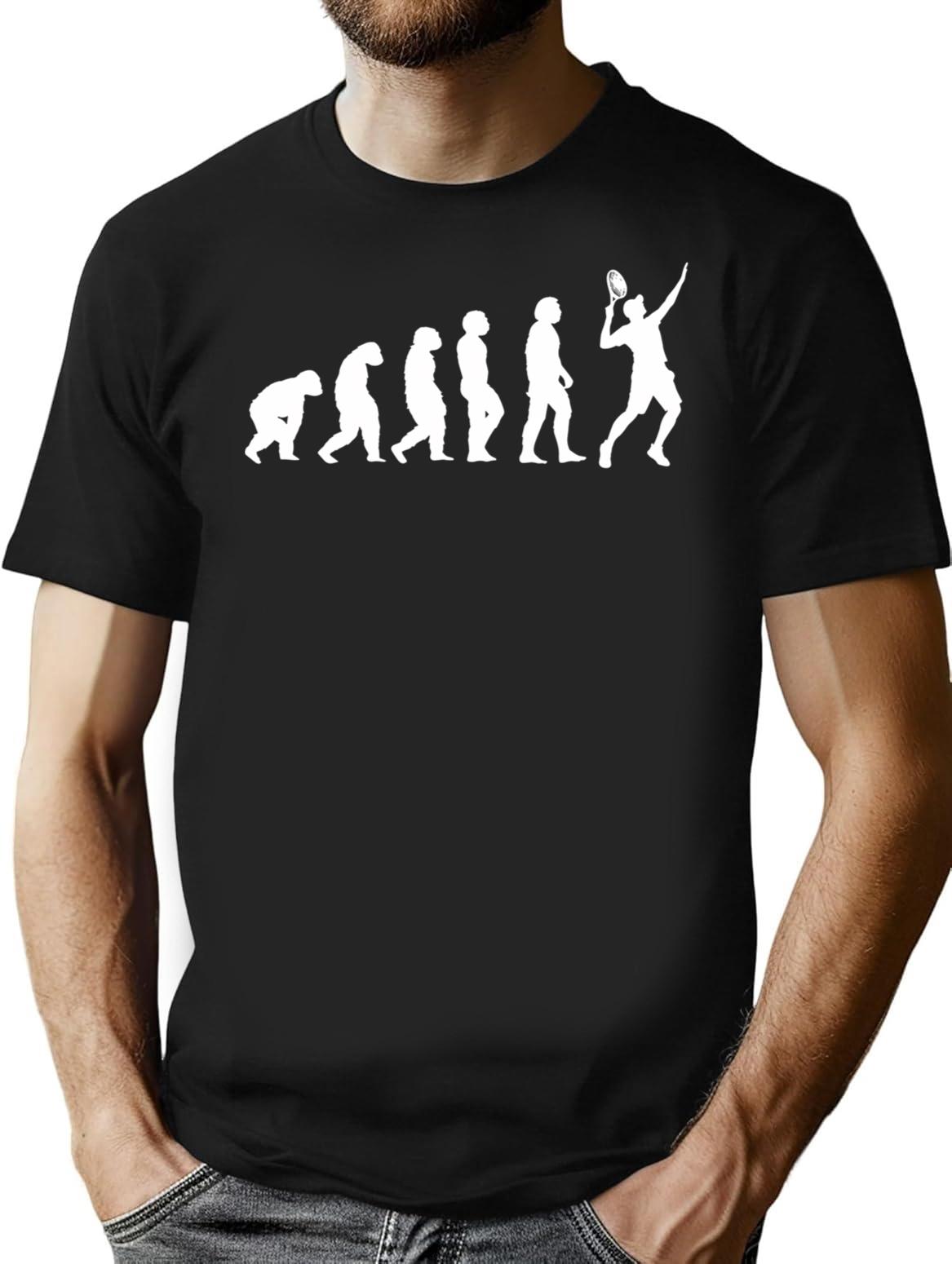 Evolution Of Man To Tennis Player Vintage Tennis Sport Gift Tennis Racket T-Shirt - Black