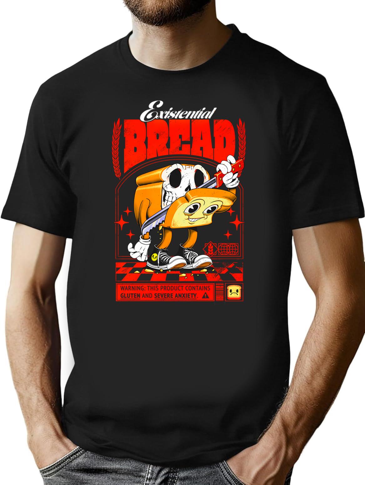Existential Bread T-Shirt - Retro Graphic Tee for Men & Women - Black