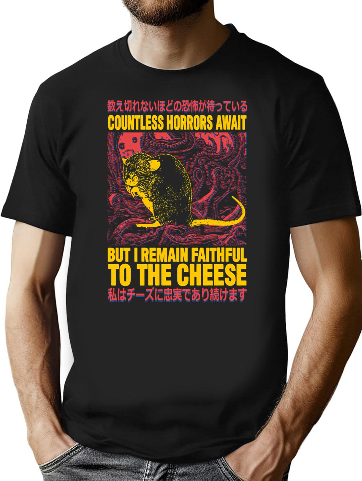 Faithful To The Cheese Japanese Horror Rat T-Shirt - Black