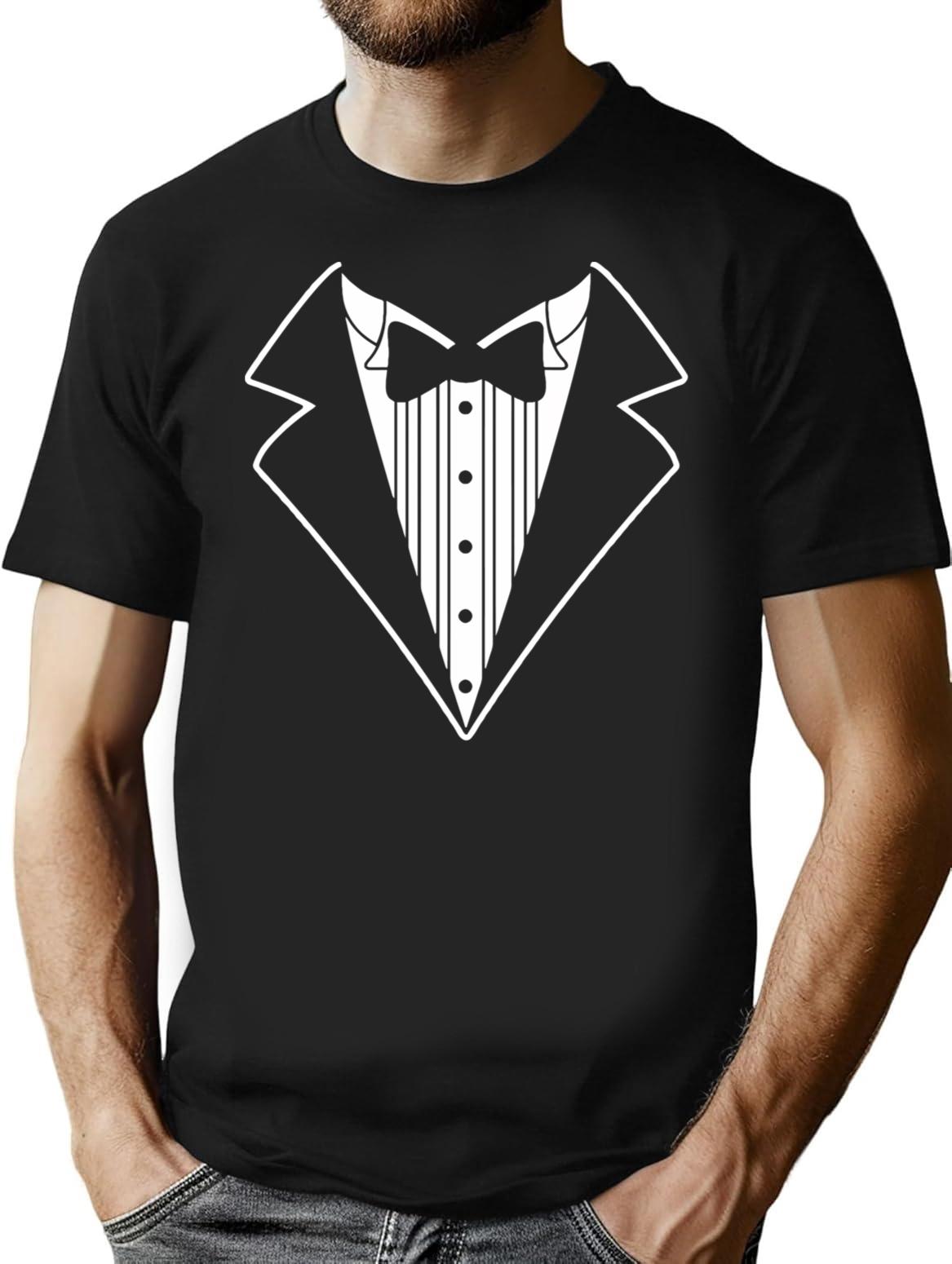 Fake Tux Tuxedo Suit Tie T-Shirt for Men & Women, T-Shirts Graphic Tee - Black