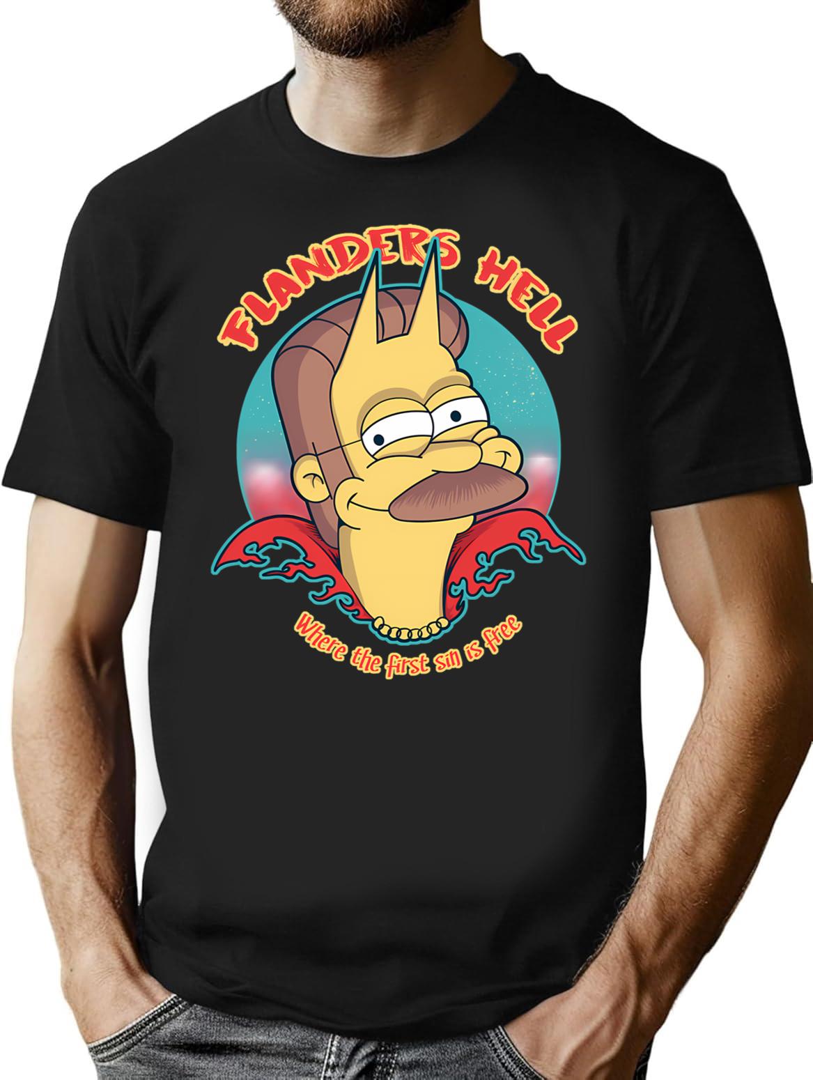 Flanders Hell T-Shirt - Retro Graphic Tee for Men & Women - Black