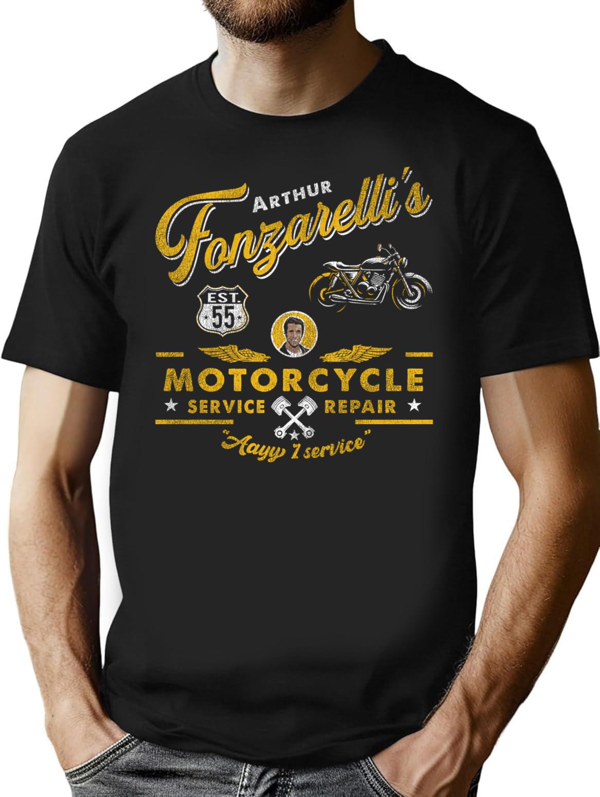 Fonzy Motorcycle Repair Service Worn Out T-Shirt for Men & Women, T-Shirts Graphic Tee - Black