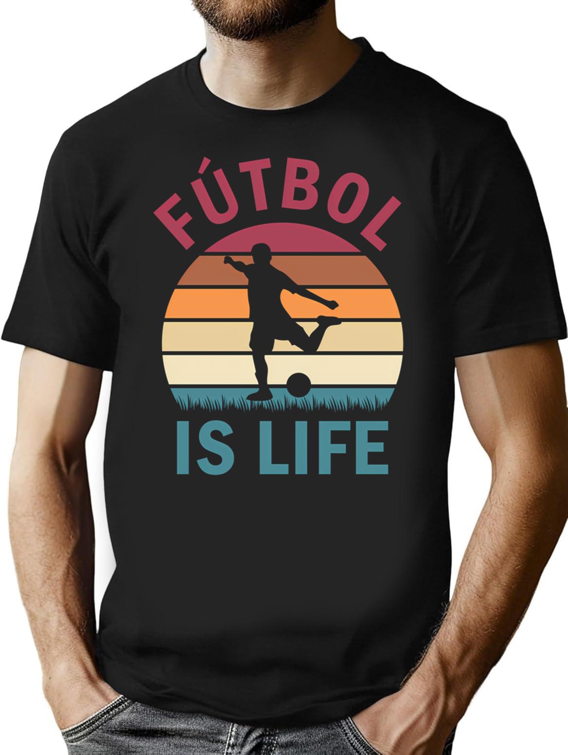 Ftbol Is Life Football And Soccer Lover Vintage Retro Sunset (1) T-Shirt - Black