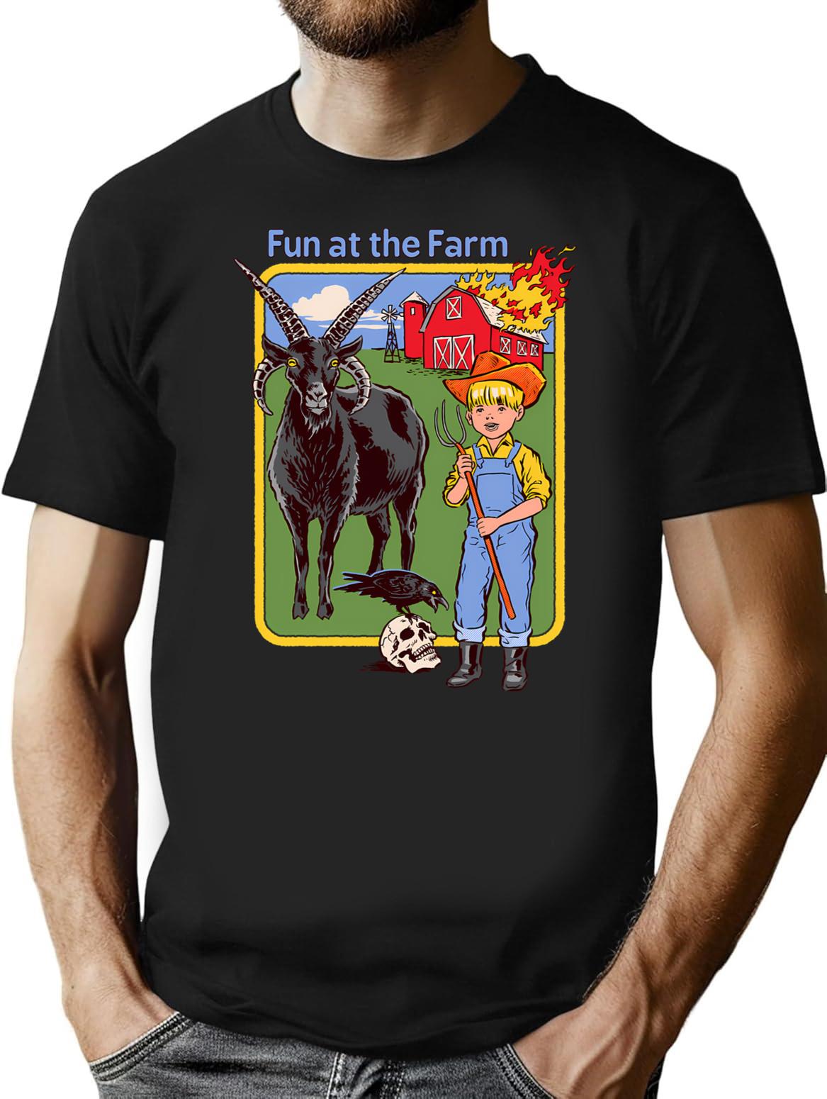 Fun At The Farm T-Shirt - Retro Graphic Tee for Men & Women - Black