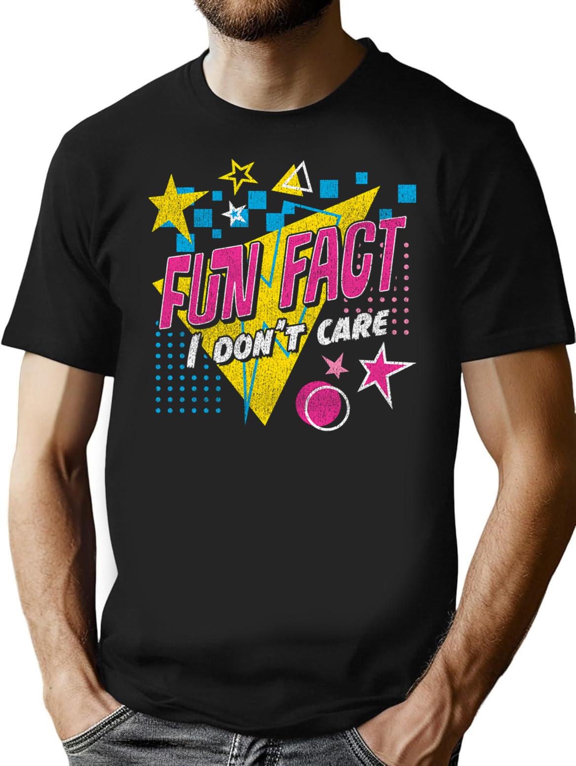 Fun Fact I Dont Care Washed Out Retro 80s Style T-Shirt - Black