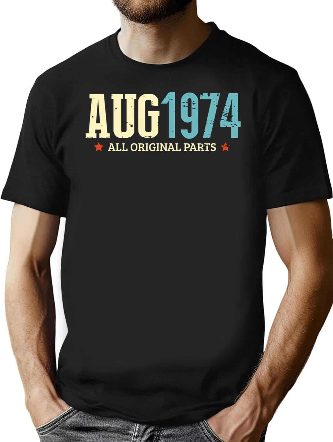 Funny August 1974 Original Parts Vintage 46th Birthday T-Shirt - Black