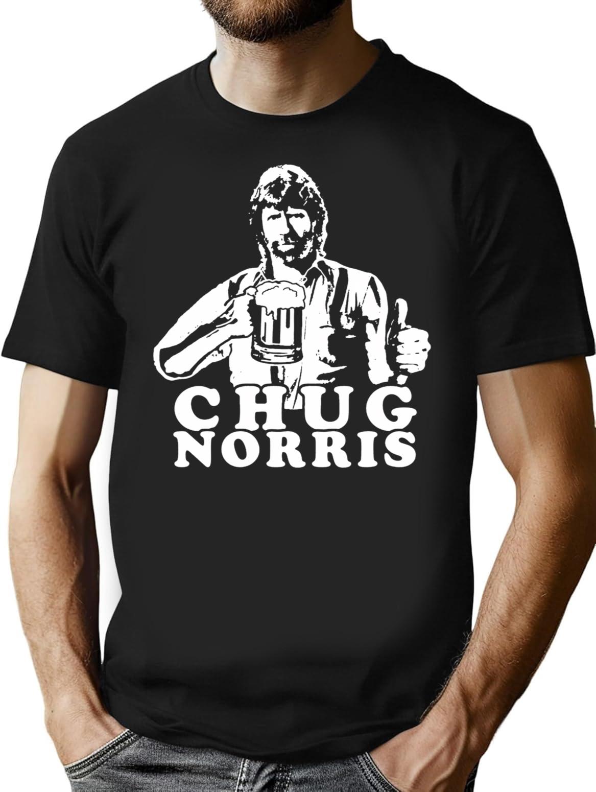 Funny Beer Chug Norris Cool Drinking Beer Witty Craft Alcohol 80s Party Hilarious Vintage Movie T-Shirt - Black