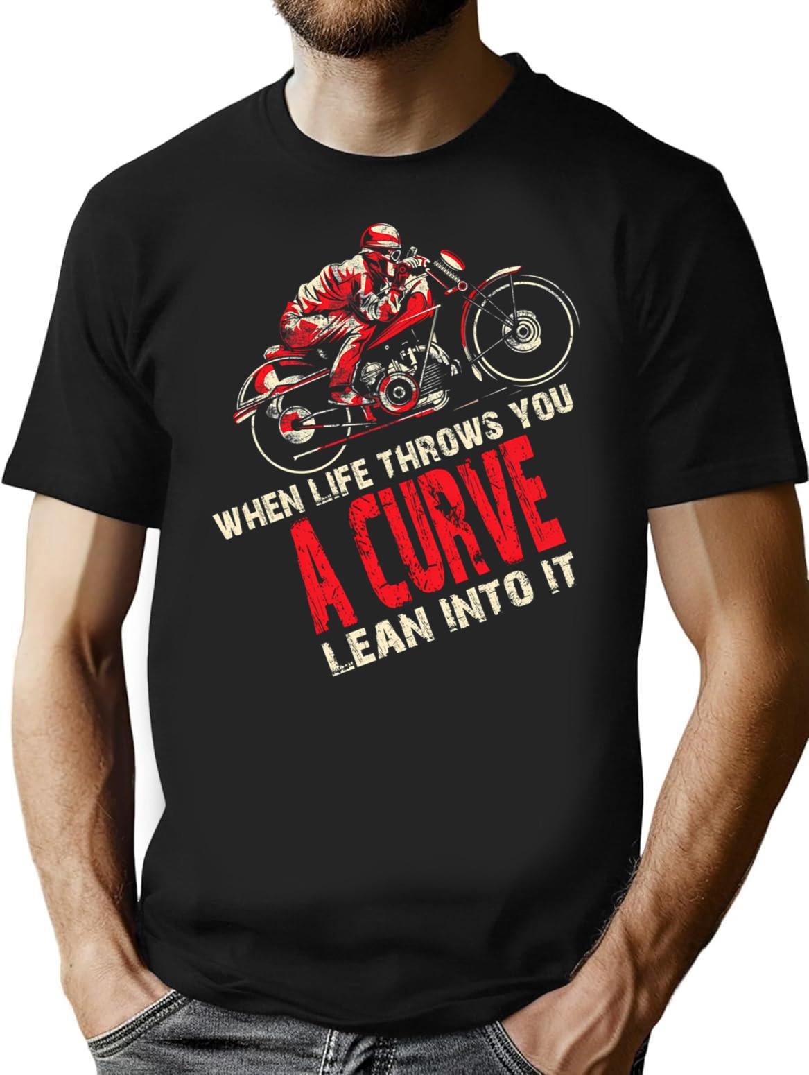 Funny Biker Motorcycle Motorbike Rider When Life Throws You A Curve T-Shirt - Black