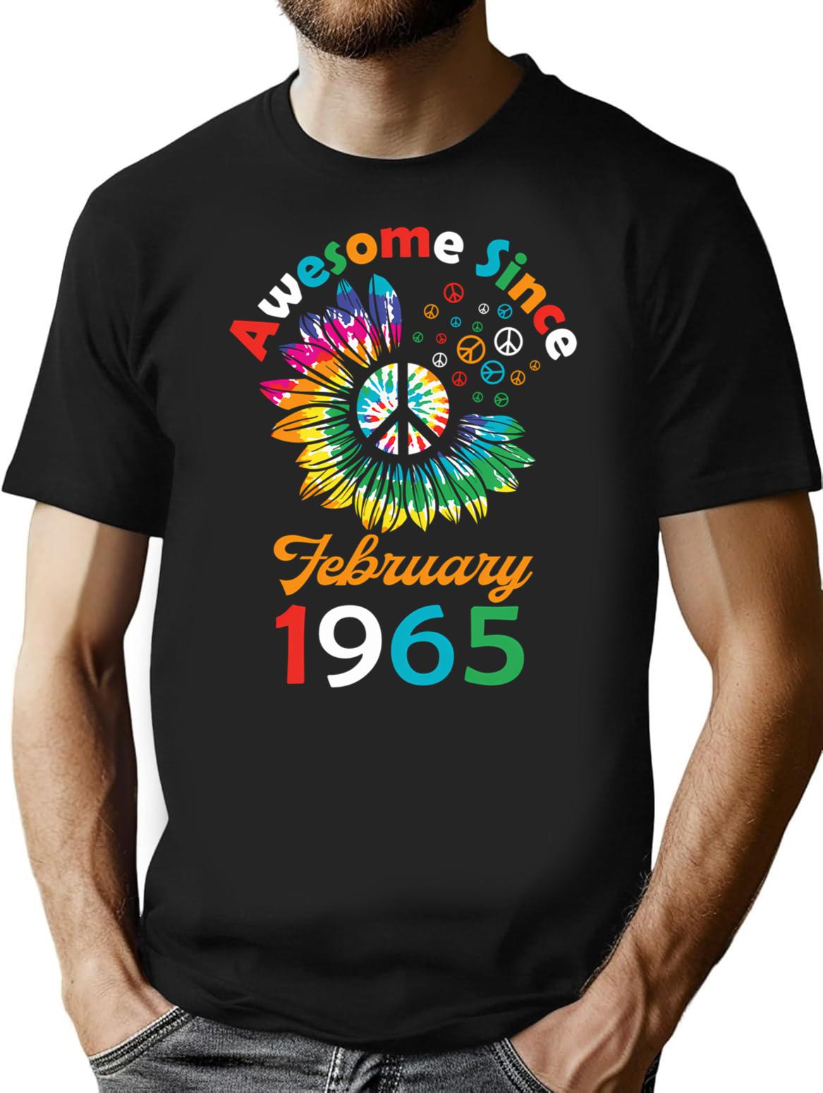 Funny Birthday Quote Awesome Since February 1965 Retro Birthday T-Shirt - Black