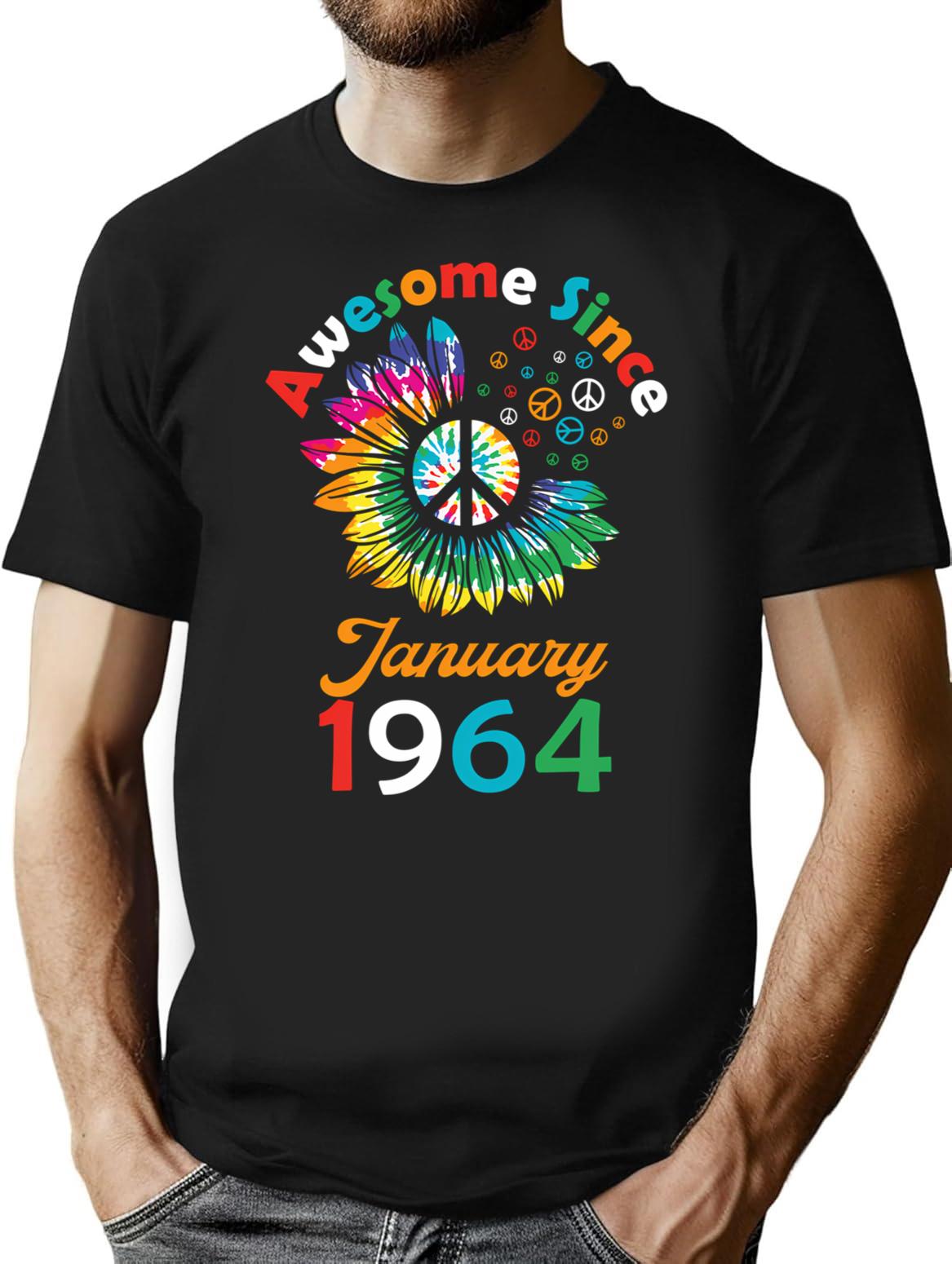Funny Birthday Quote Awesome Since January 1964 Retro Birthday T-Shirt for Men & Women, T-Shirts Graphic Tee - Black