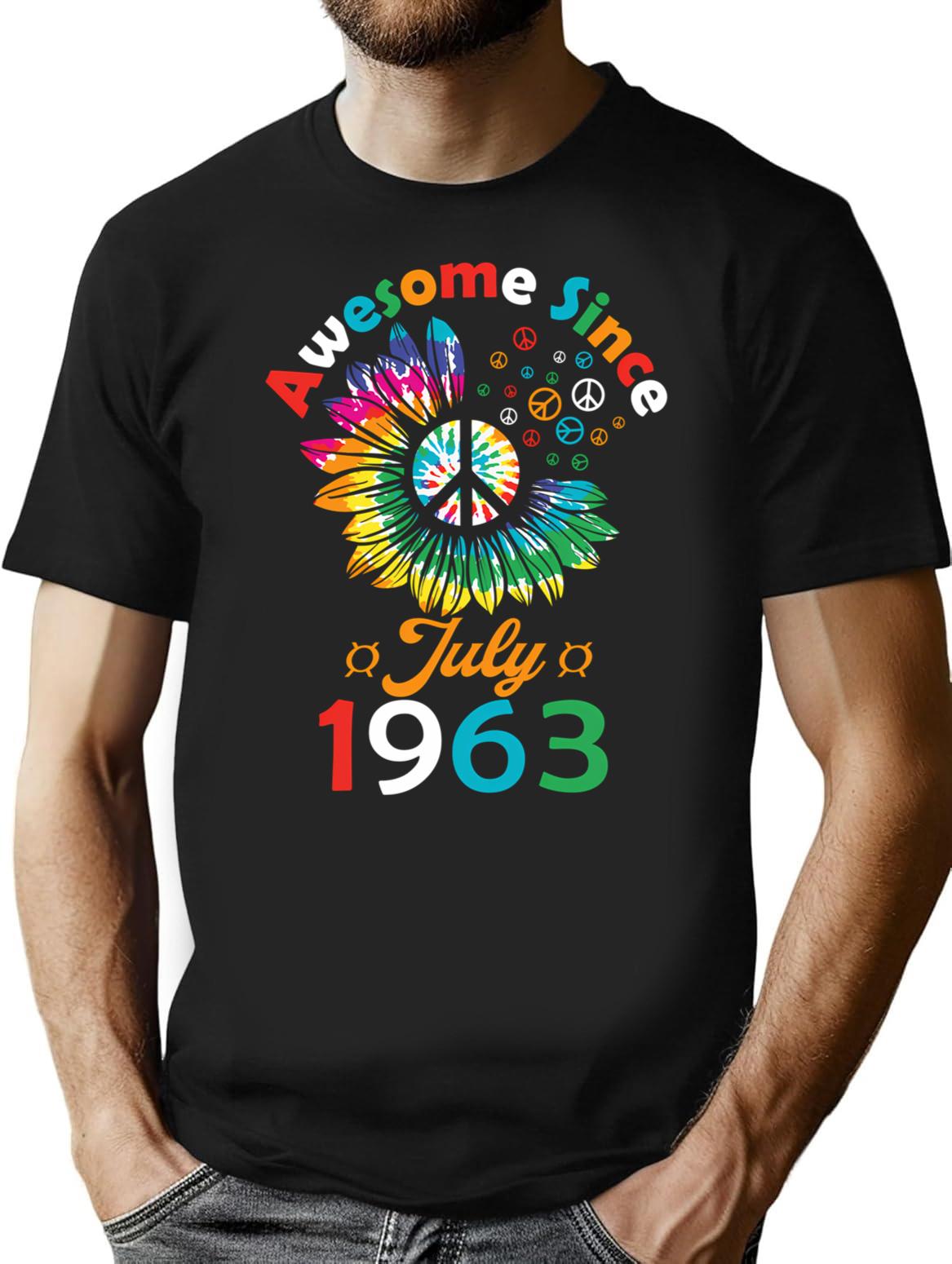 Funny Birthday Quote Awesome Since July 1963 Retro Birthday T-Shirt - Black