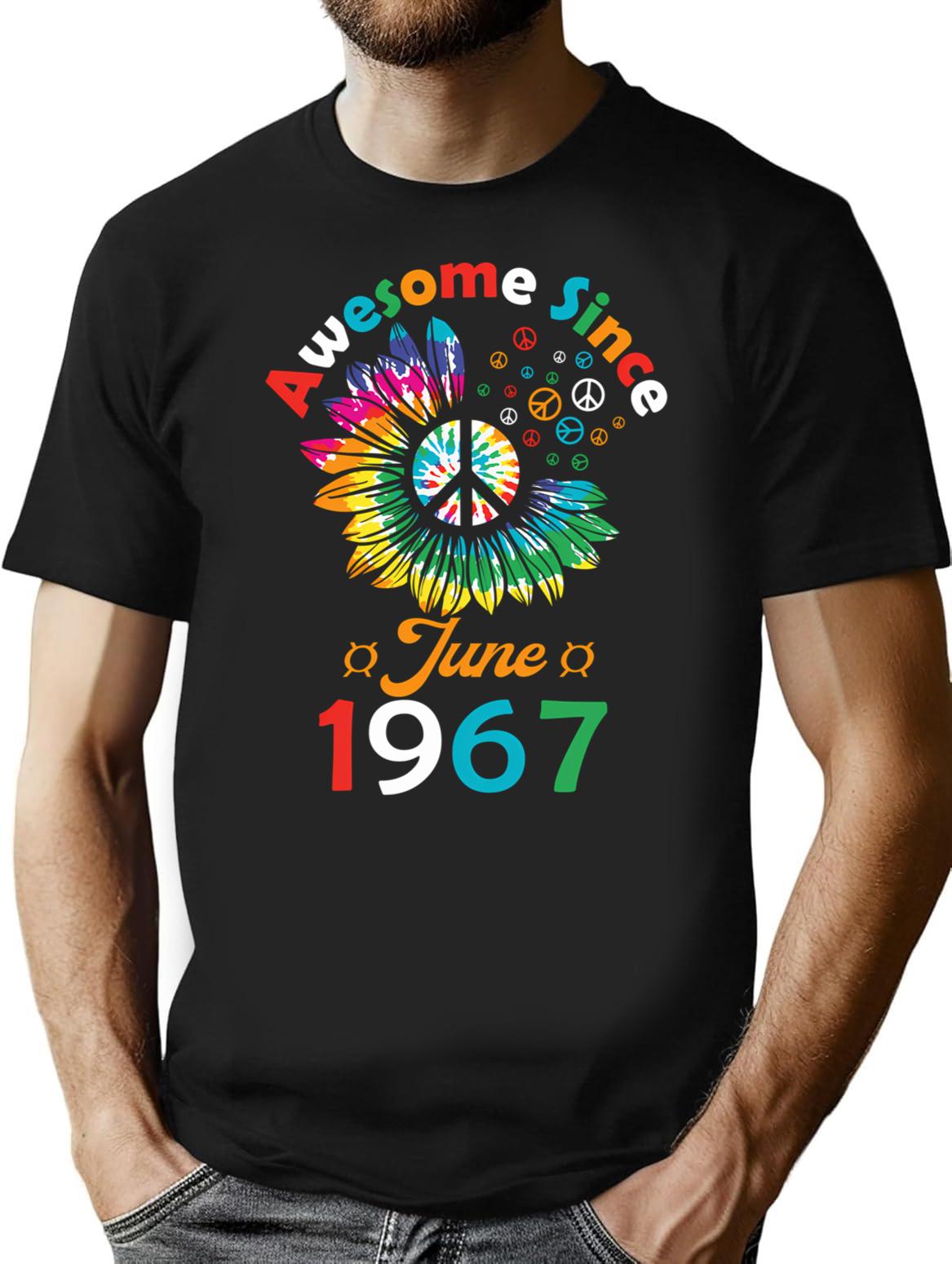 Funny Birthday Quote Awesome Since June 1967 Retro Birthday T-Shirt for Men & Women, T-Shirts Graphic Tee - Black